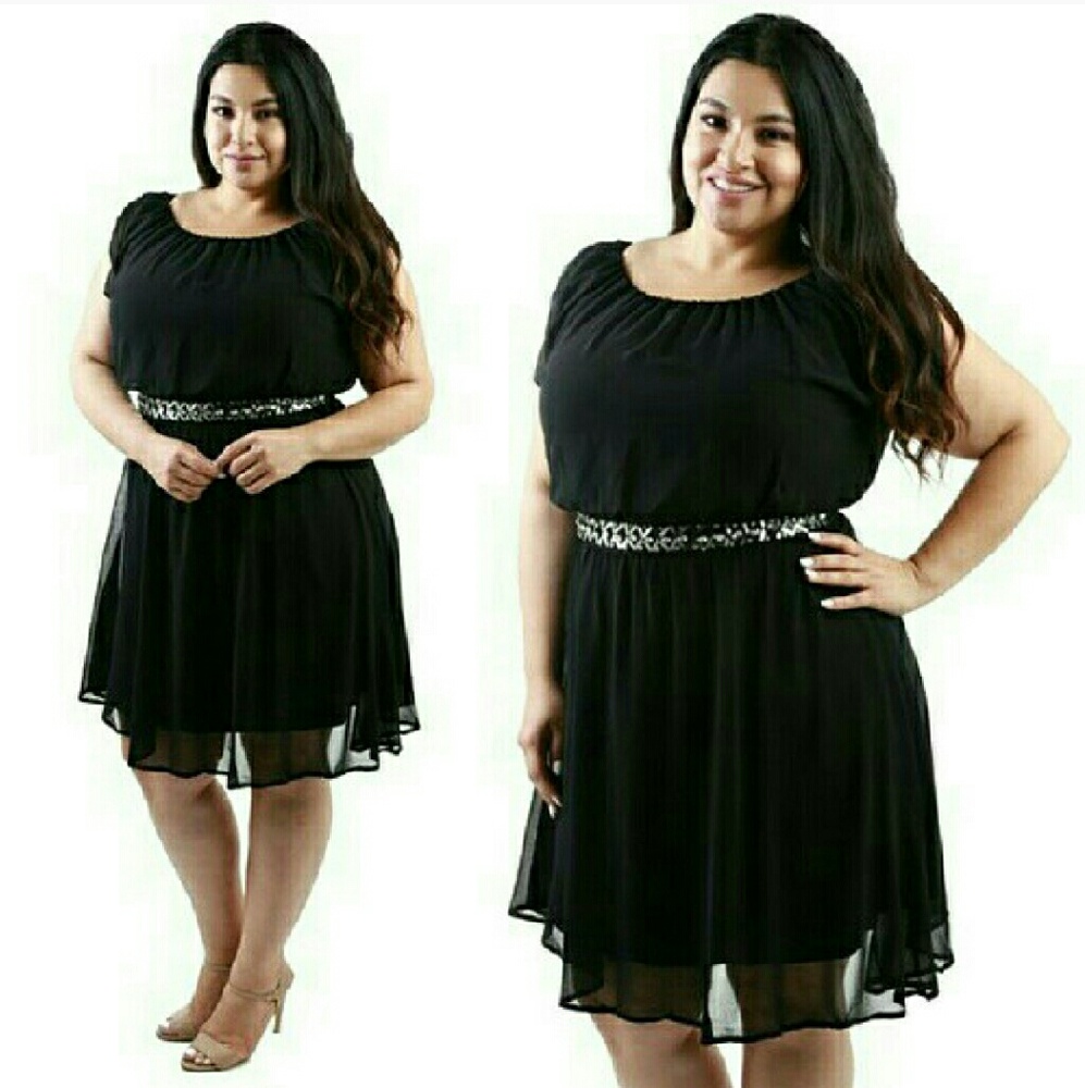 Black Chiffon Dress 1x "Junior" Plus Size NWT